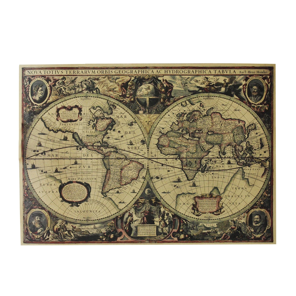 72*51cm World Map Vintage Journal Poster Retro World Globe Map Personalized Atlas Poster Decoration For Office School Maps thumbnail 2