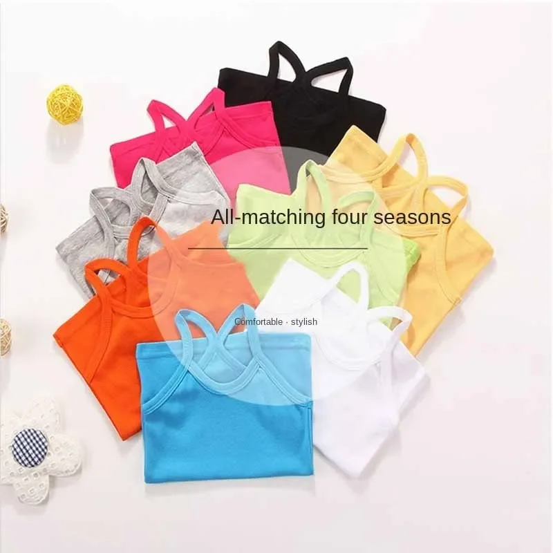 Hot Summer Cotton Girls Vest Sleeveless Solid Color T-shirts Tees Kids Children Tops Baby Girl Casual Clothes Tshirt 2-12 Years thumbnail 3
