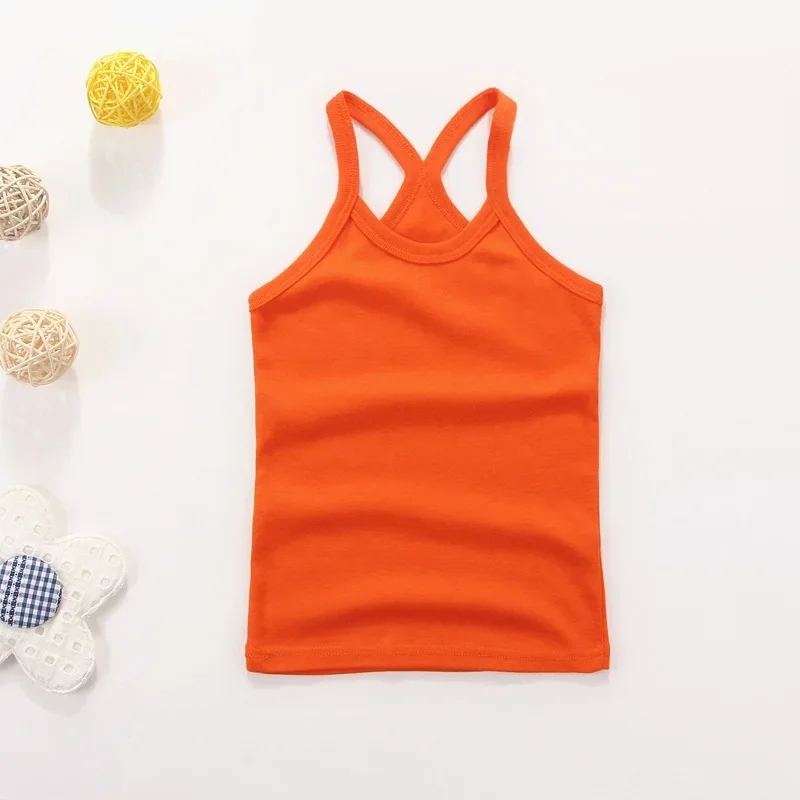Hot Summer Cotton Girls Vest Sleeveless Solid Color T-shirts Tees Kids Children Tops Baby Girl Casual Clothes Tshirt 2-12 Years thumbnail 4