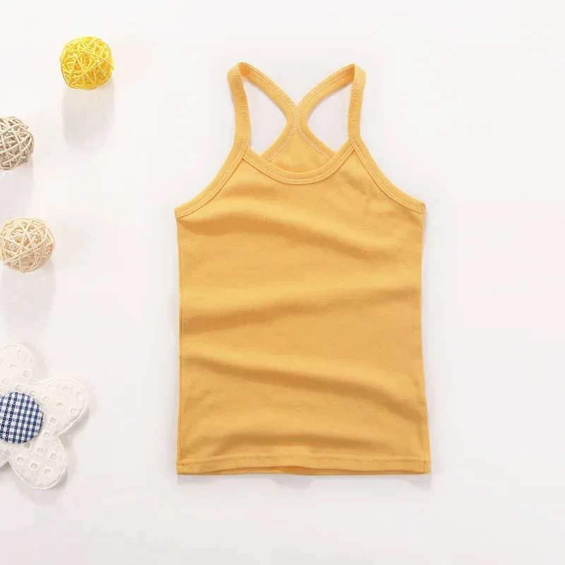 Hot Summer Cotton Girls Vest Sleeveless Solid Color T-shirts Tees Kids Children Tops Baby Girl Casual Clothes Tshirt 2-12 Years thumbnail 5