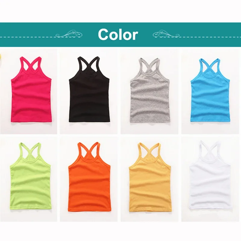 Hot Summer Cotton Girls Vest Sleeveless Solid Color T-shirts Tees Kids Children Tops Baby Girl Casual Clothes Tshirt 2-12 Years thumbnail 2