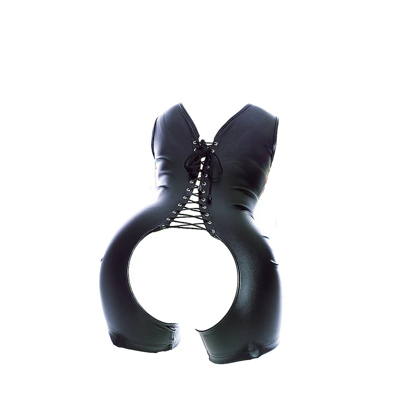 PU Leather Housewife Open Chest and Butt Tights Crotchless Bodysuit Harness Sexy Costume BDSM Bondage Rompers Sex Toys Women thumbnail 3