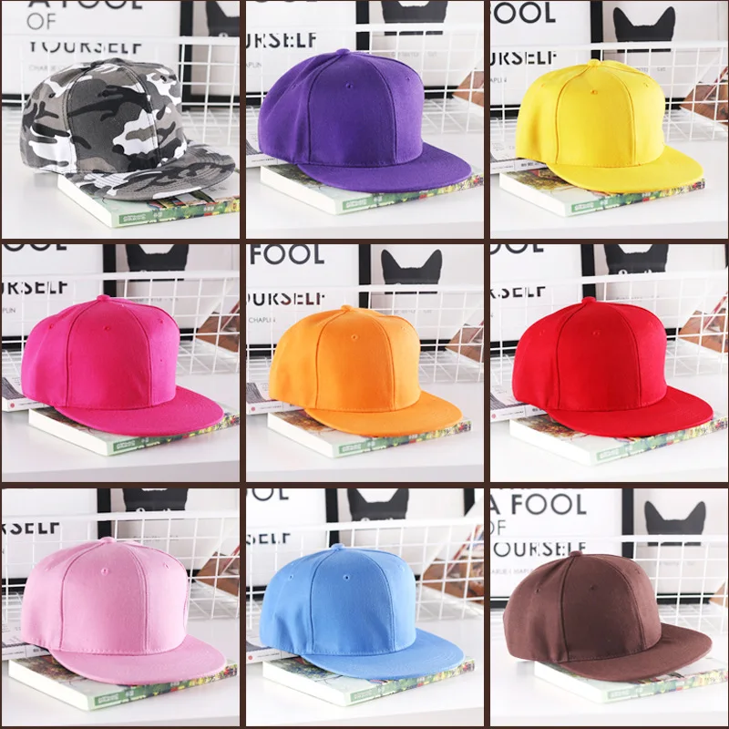 Solid Hip Hop Cap For Men Snapback Hat Women's Baseball Caps Adjustable Flat Brim Bill Plain Visors Boys And Girls Street Dance thumbnail 6