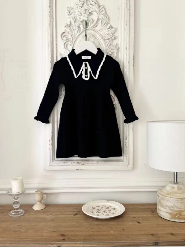Autumn Winter Baby Girl Knitted Dress Japanese Navy Collar College Style Pleated Dress Kids Dresses for Girls Dress for Girls thumbnail 3