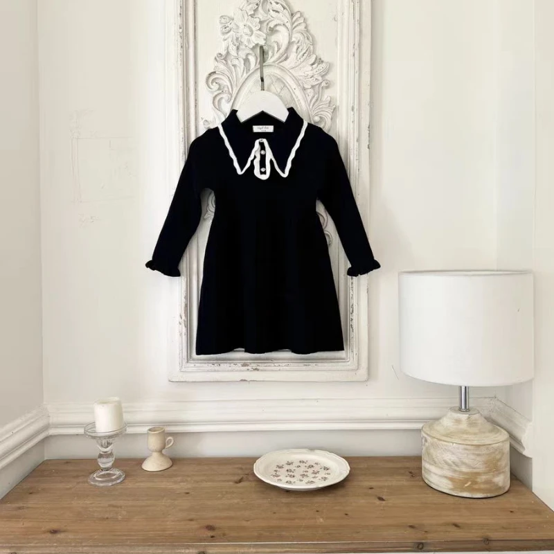 Autumn Winter Baby Girl Knitted Dress Japanese Navy Collar College Style Pleated Dress Kids Dresses for Girls Dress for Girls thumbnail 2