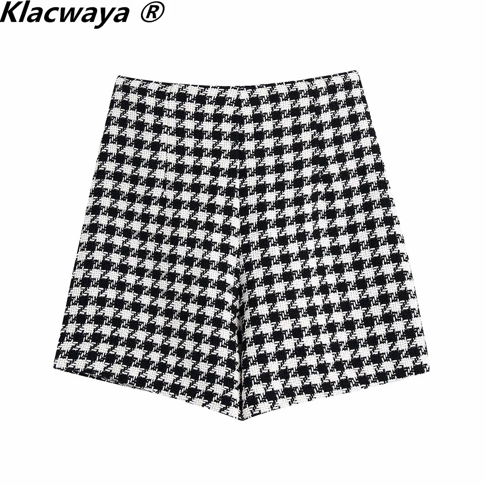 Klacwaya 2021 Women Two-Piece Set Vintage V Neck No Buckle Plaid Textured Blazer Jacket Female High Waist Shorts Elegant Suit thumbnail 6