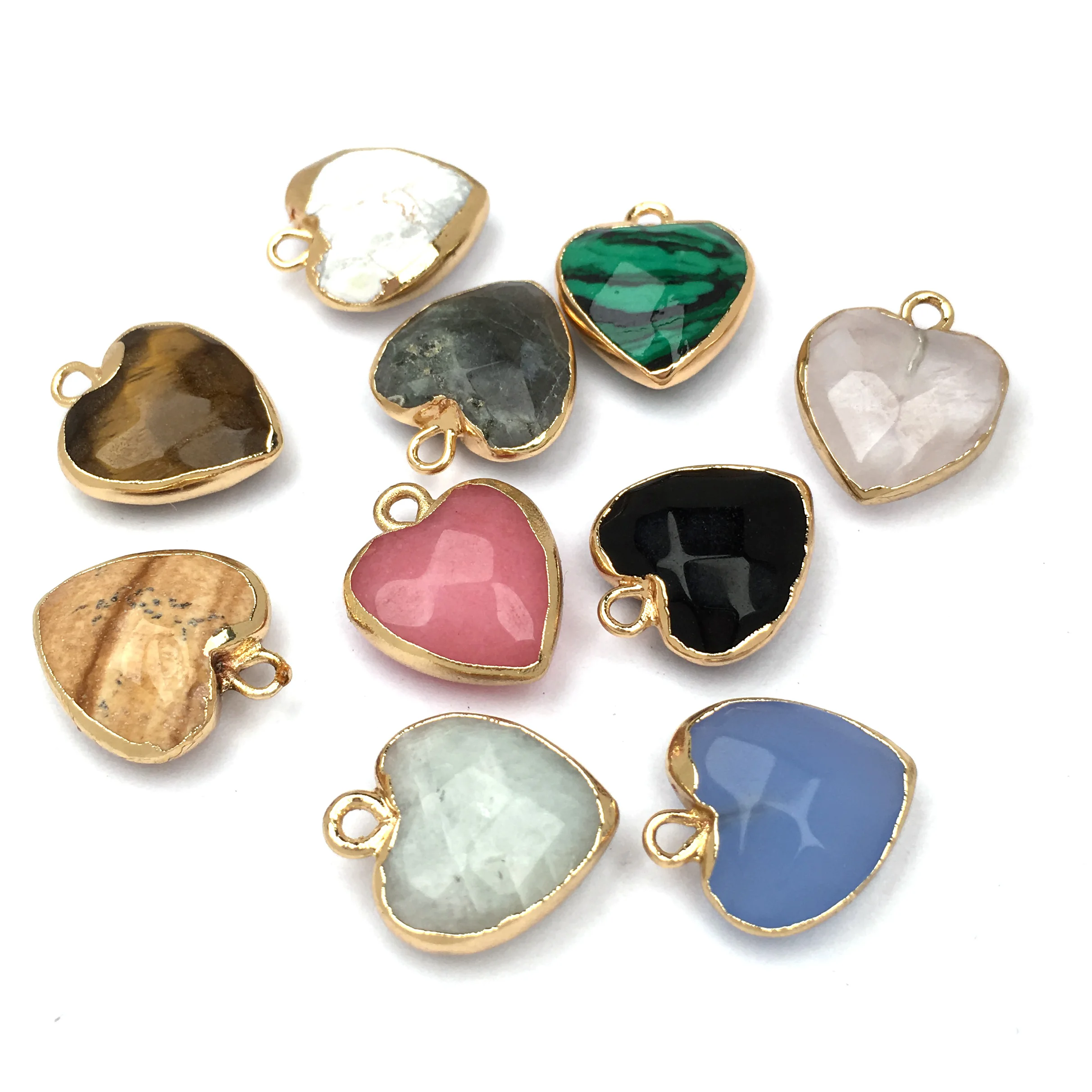 Natural Stone Pendant Love Heart Shape Mix Color Exquisite Crystal Charms For Jewelry Making DIY Bracelet Necklaces Accessories