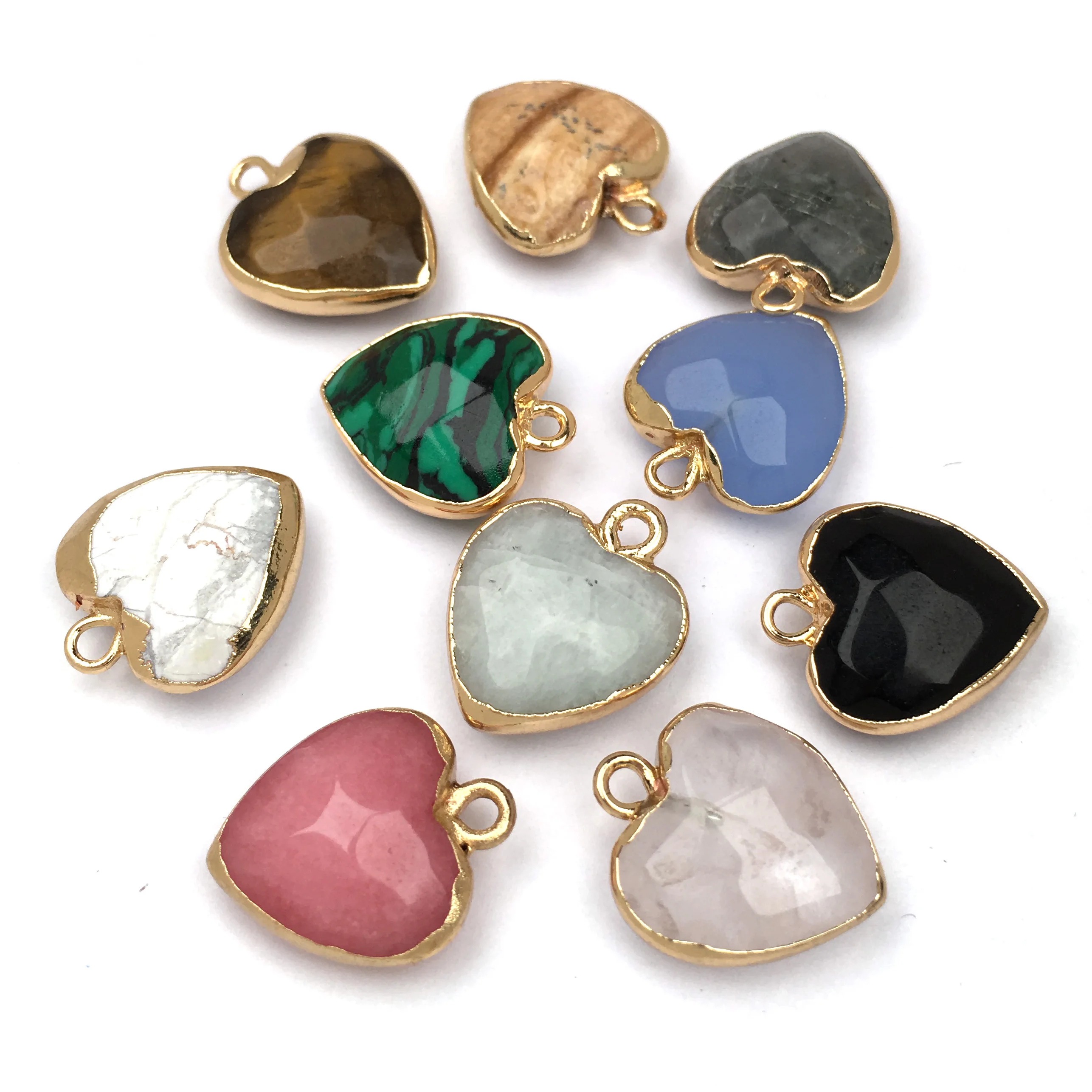 Natural Stone Pendant Love Heart Shape Mix Color Exquisite Crystal Charms For Jewelry Making DIY Bracelet Necklaces Accessories thumbnail 2