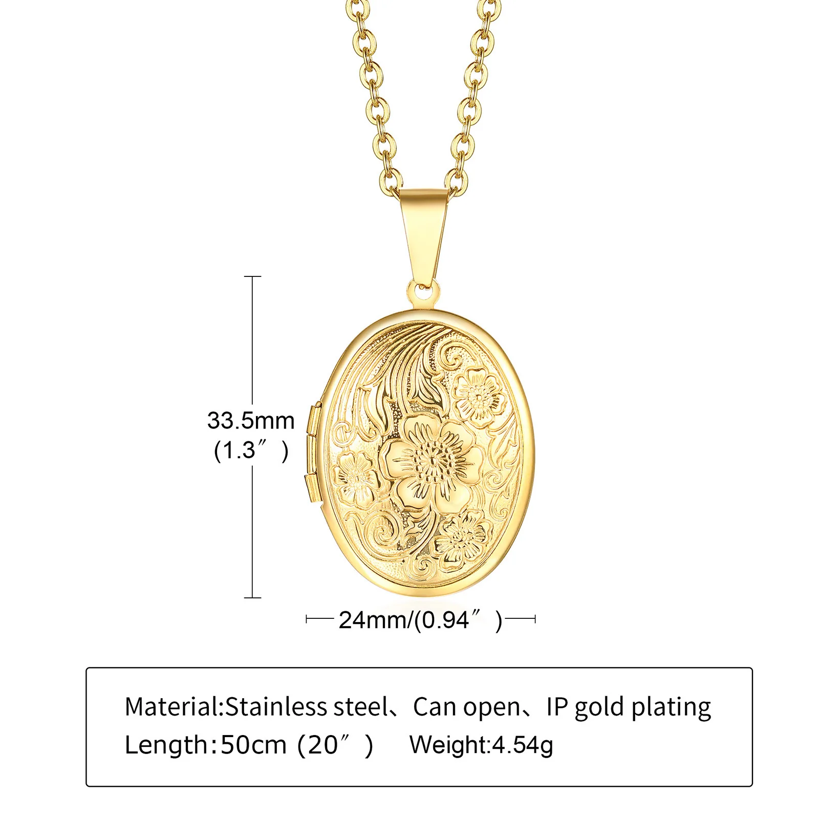 Delicate Floral Oval Heart Locket Pendant Necklaces for Women,Stainless Steel Photo Frame Promise Love Keepsake Gift thumbnail 6
