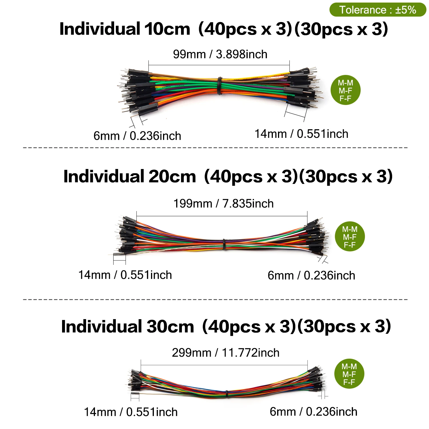 Copper Jumper Wire Dupont Cable 10cm 20cm 30cm Male Female 24AWG Solderless Flexible Line Connector for DIY Arduino Breadboard thumbnail 2