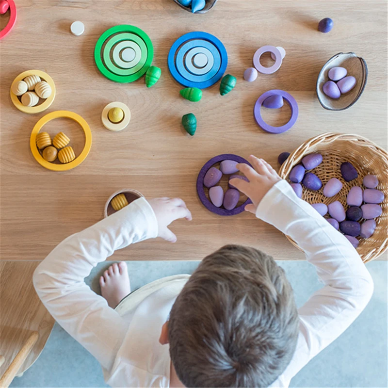 Kids Loose Parts Play Materials Rainbow Blocks Children Wooden Constructor Waldorf Toys Montessori At Home Toddler Activities thumbnail 2