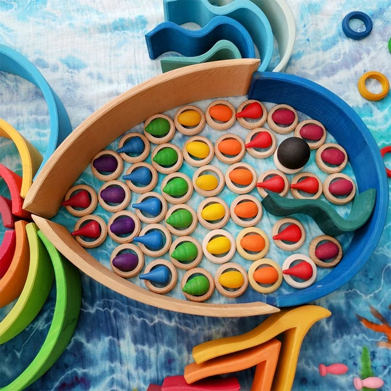 Kids Loose Parts Play Materials Rainbow Blocks Children Wooden Constructor Waldorf Toys Montessori At Home Toddler Activities thumbnail 5