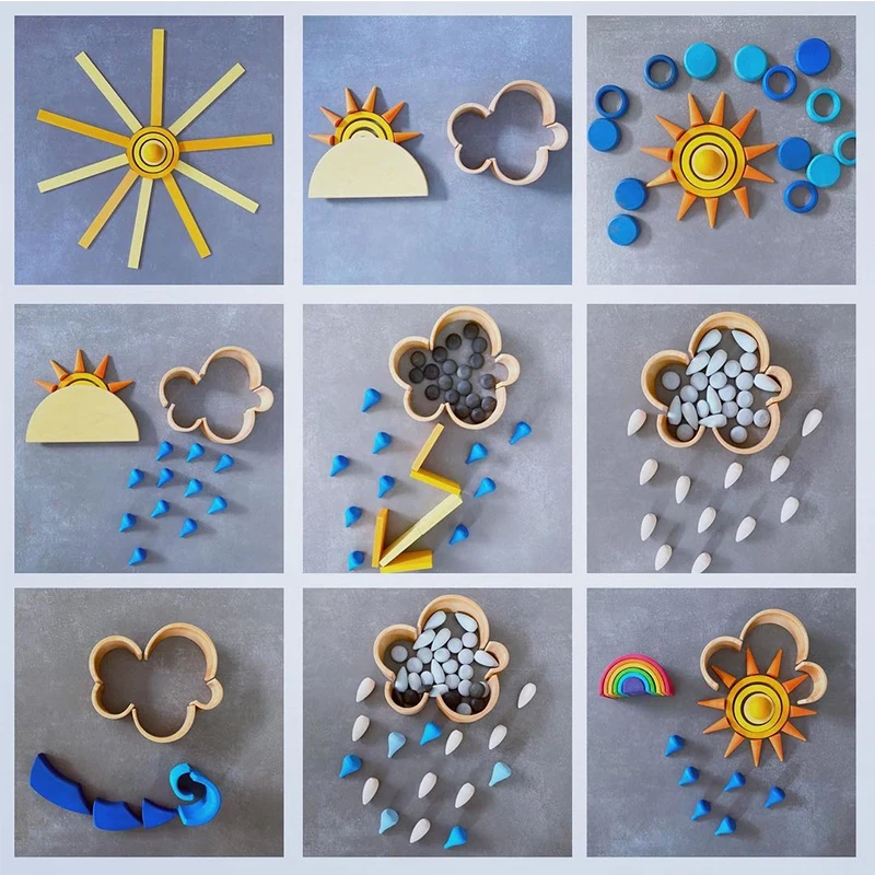 Kids Loose Parts Play Materials Rainbow Blocks Children Wooden Constructor Waldorf Toys Montessori At Home Toddler Activities thumbnail 6