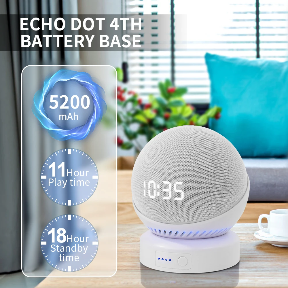 Echo Dot 4th/5th Gen Battery Base Portable Wireless Charger Mobile Alexa Smart Speasker Battery Base for Echo Dot 4th/5th thumbnail 3