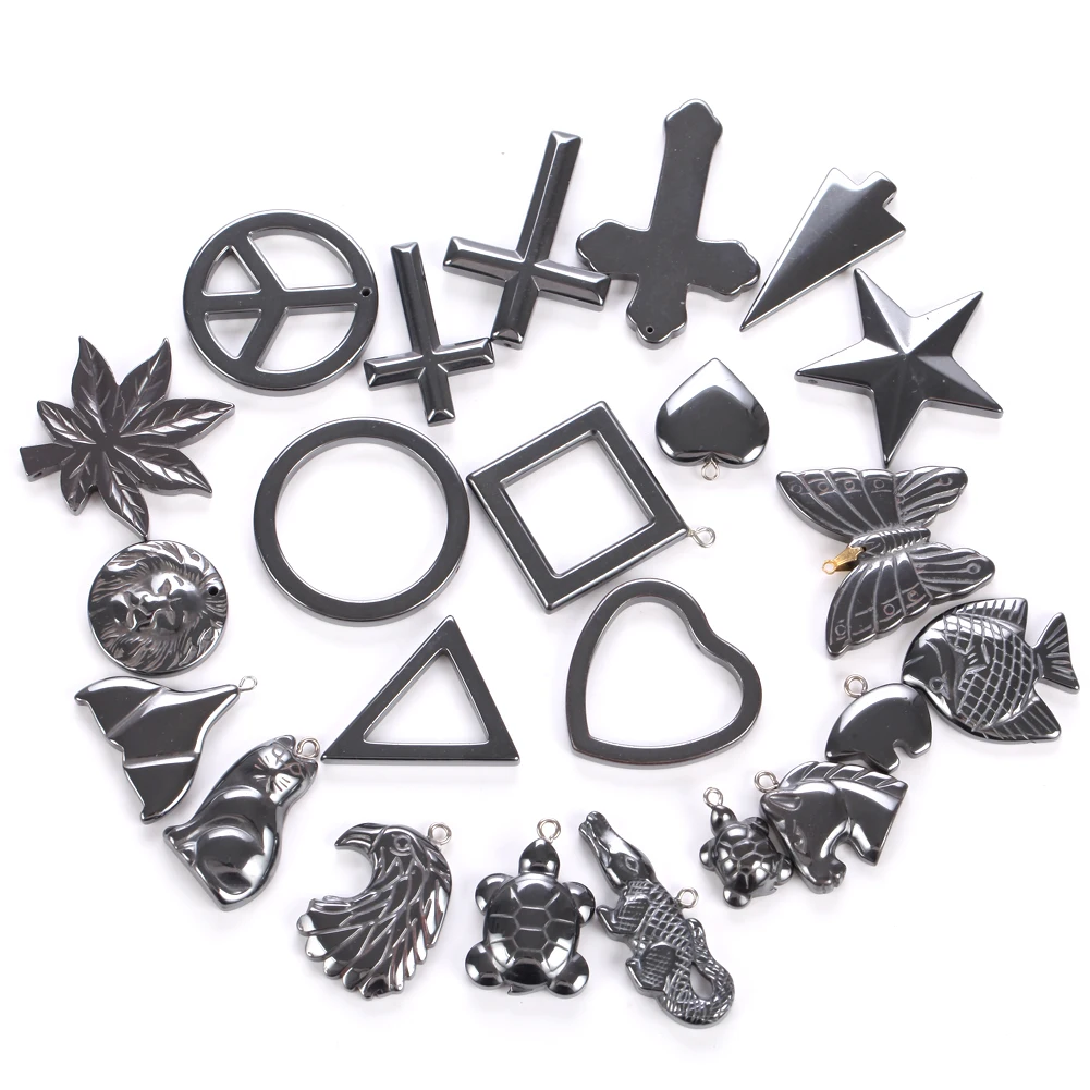 Black Natural Hematite Stone Charms Pendant Star Round Turtle Heart Animal Charms For Jewelry Making Diy Necklace Accessories thumbnail 3