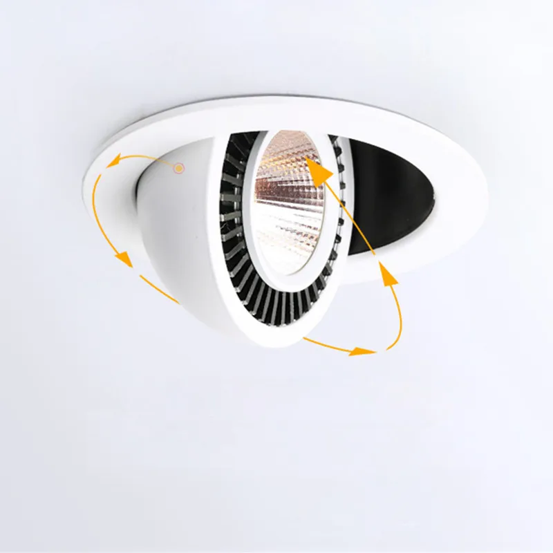 Round Embedded Dimmable LED Downlight Black/White 12W 15W Light Source 360 ° Adjustable COB Ceiling Spot Backlight Lobby Bedroom thumbnail 5