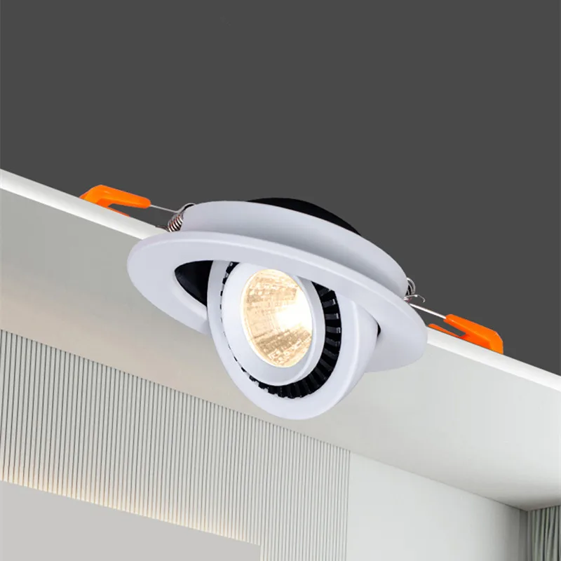 Round Embedded Dimmable LED Downlight Black/White 12W 15W Light Source 360 ° Adjustable COB Ceiling Spot Backlight Lobby Bedroom thumbnail 4