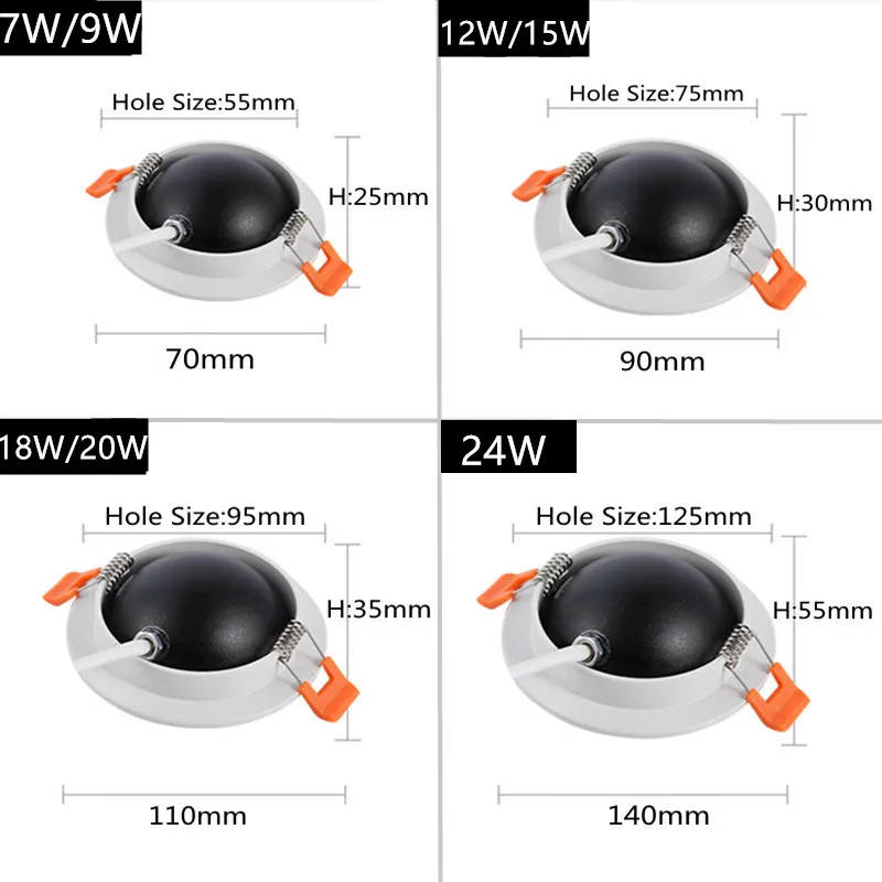 Round Embedded Dimmable LED Downlight Black/White 12W 15W Light Source 360 ° Adjustable COB Ceiling Spot Backlight Lobby Bedroom thumbnail 6