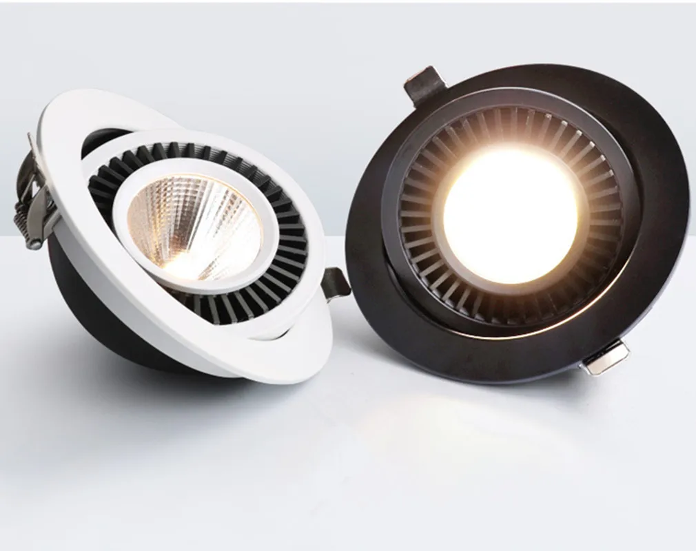 Round Embedded Dimmable LED Downlight Black/White 12W 15W Light Source 360 ° Adjustable COB Ceiling Spot Backlight Lobby Bedroom thumbnail 3