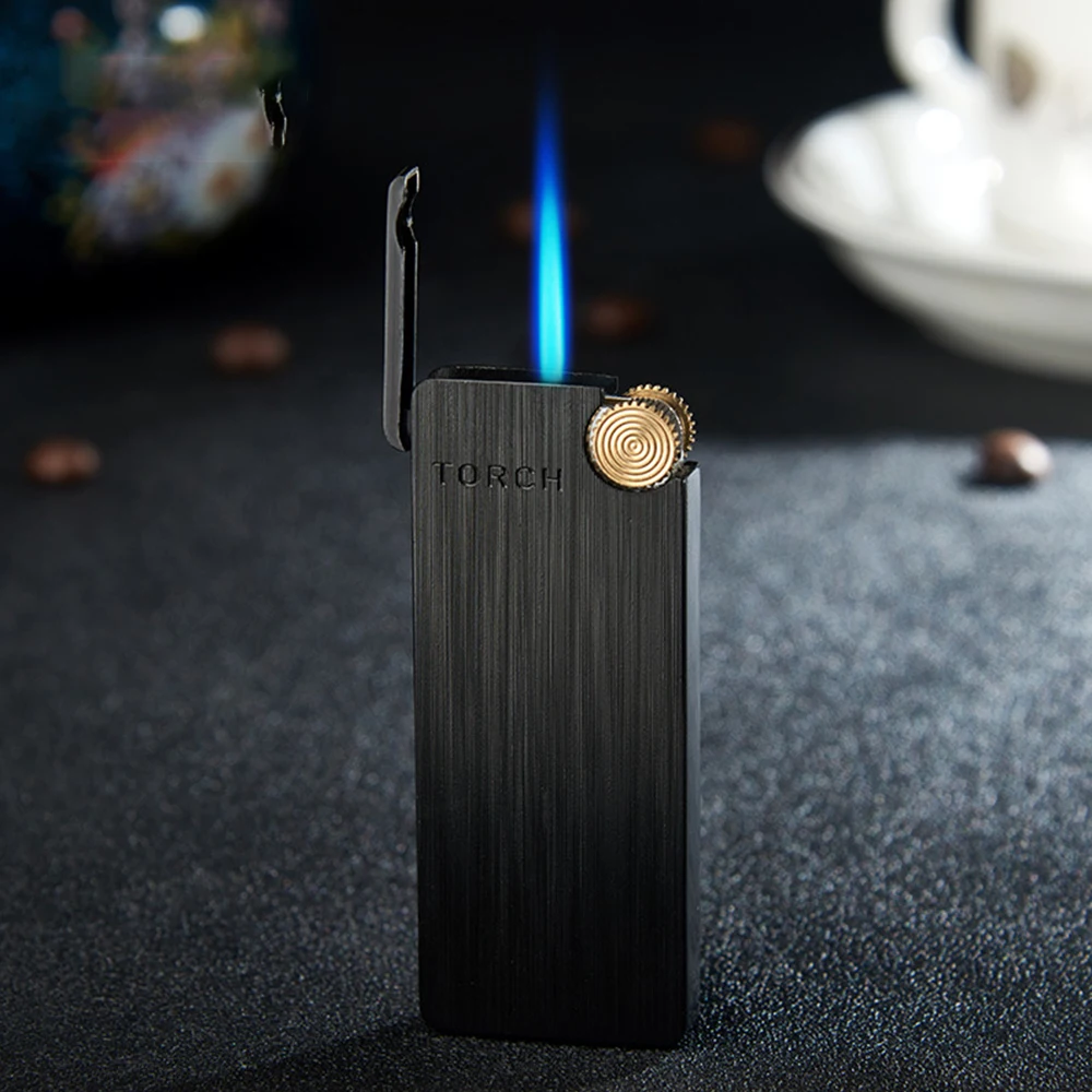 Windproof Torch Grinding Wheel Lighter Cigar Butane Lighter Spray Gun Portable Lighter Kitchen Outdoor Blue Flame thumbnail 4