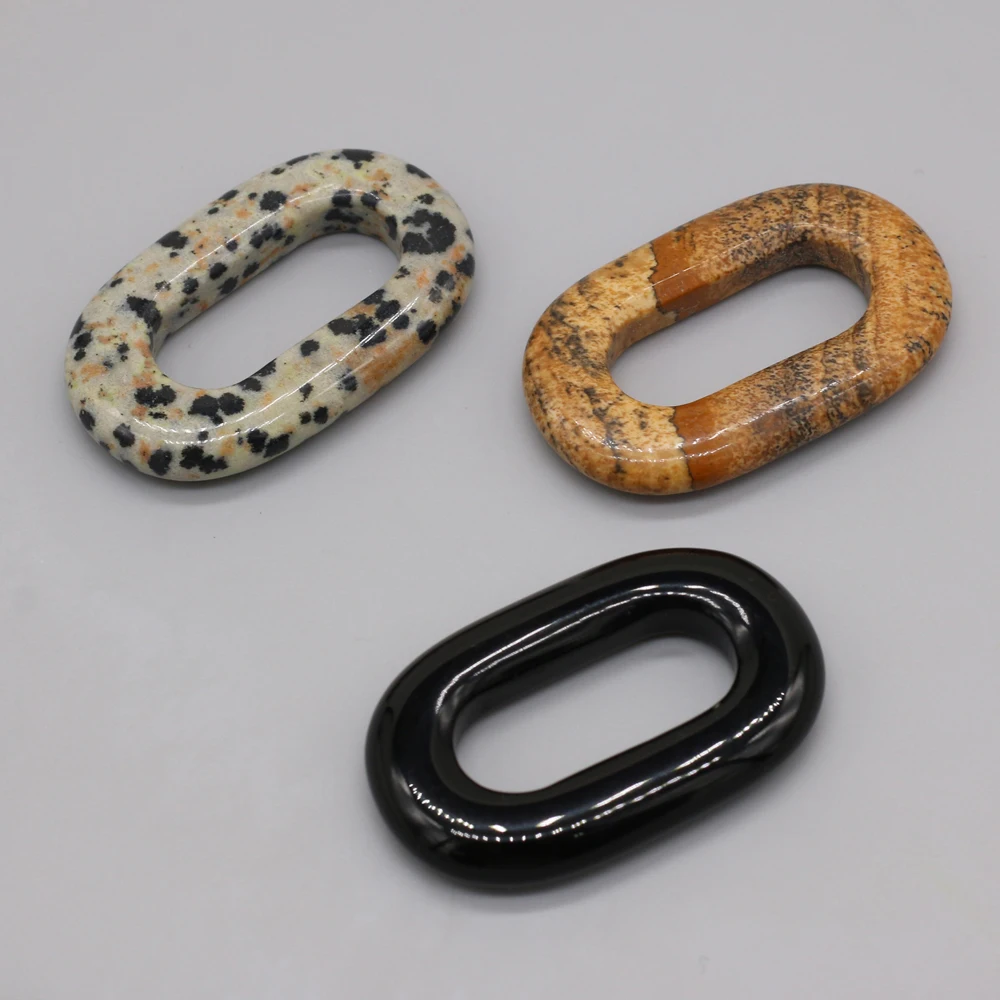 Hot Selling Natural Gem Stone Hollow Oval Pendant Dalmatian Jasper Charms for DIY Crafts Earring Necklace Jewelry Making 25x40mm thumbnail 3
