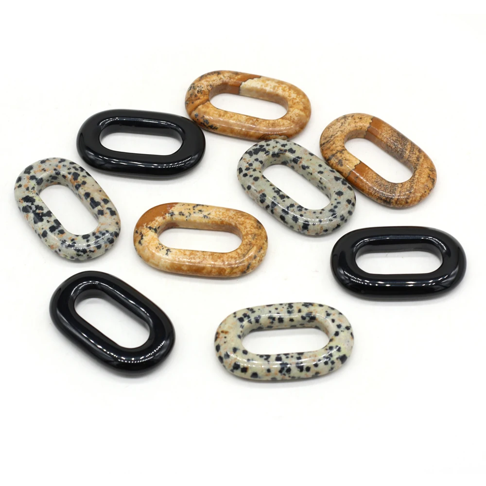 Hot Selling Natural Gem Stone Hollow Oval Pendant Dalmatian Jasper Charms for DIY Crafts Earring Necklace Jewelry Making 25x40mm thumbnail 2