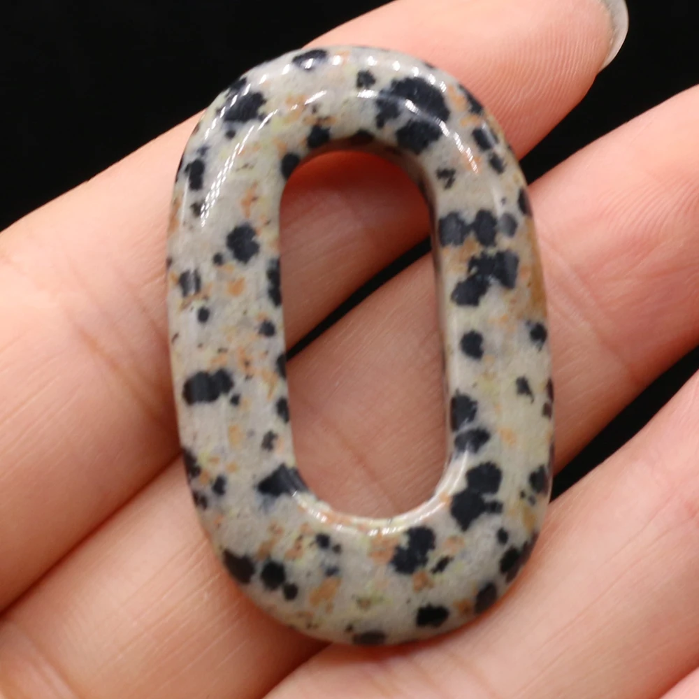 Hot Selling Natural Gem Stone Hollow Oval Pendant Dalmatian Jasper Charms for DIY Crafts Earring Necklace Jewelry Making 25x40mm thumbnail 4