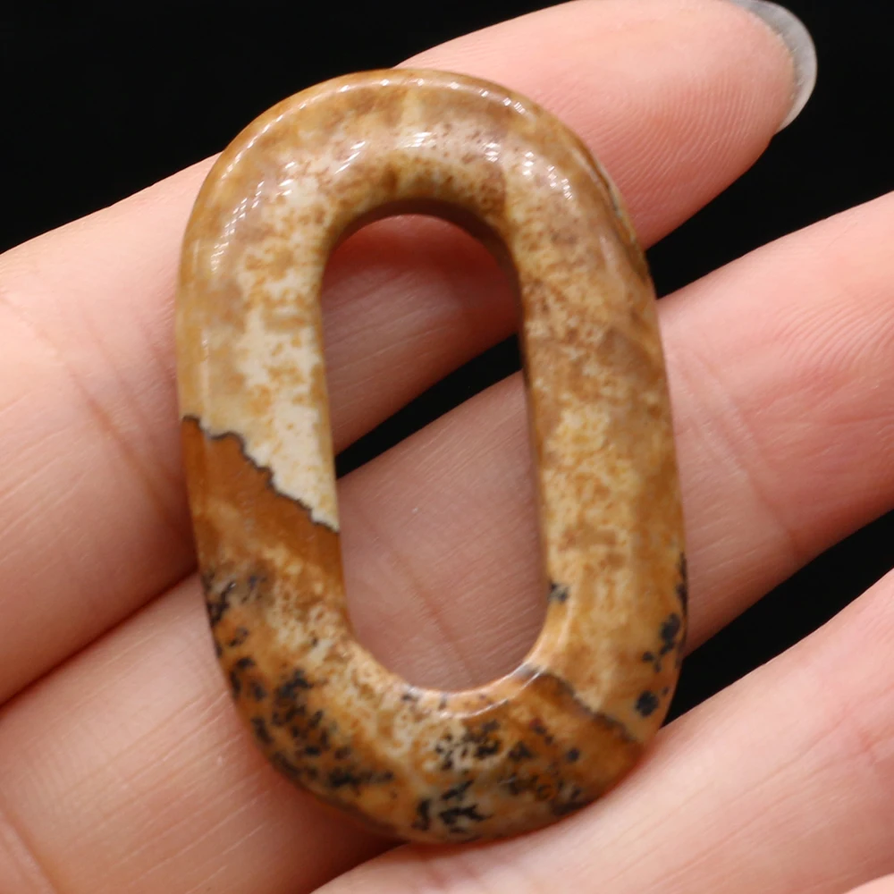 Hot Selling Natural Gem Stone Hollow Oval Pendant Dalmatian Jasper Charms for DIY Crafts Earring Necklace Jewelry Making 25x40mm thumbnail 5