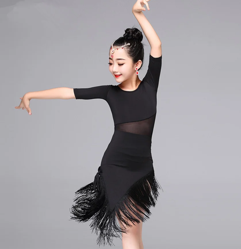 1pcs/lot  Child Girls Latin Dance Dress Fringe Latin Dance Clothes Salsa Costume Black Red Ballroom Tango Dresses thumbnail 3