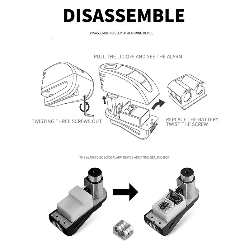 VEISON Motorcycle Lock Alarm Padlock Motorbike Lock Bicycle Alarm Moto Brake Security Disc Lock Anti-Theft Car Alarm System thumbnail 6