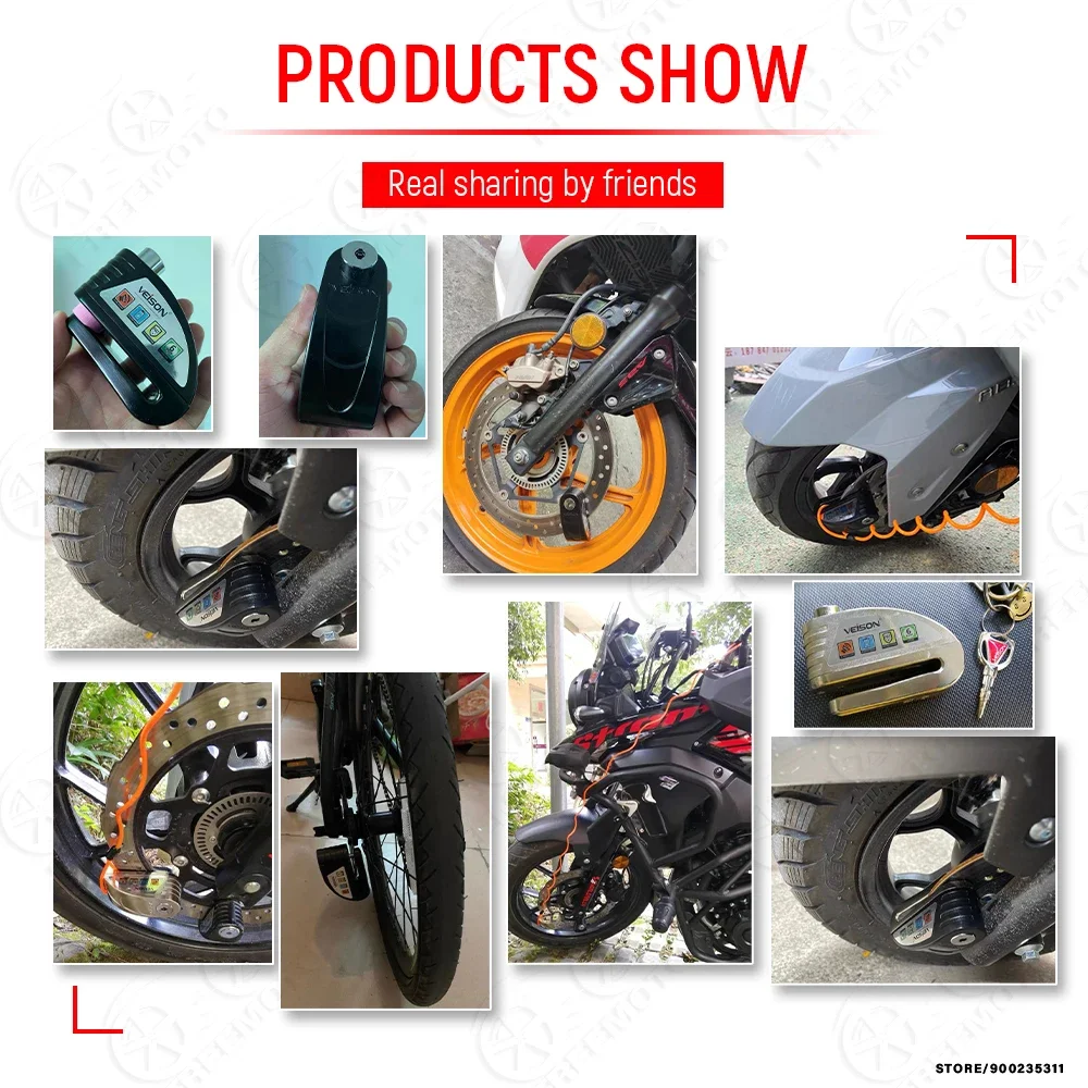 VEISON Motorcycle Lock Alarm Padlock Motorbike Lock Bicycle Alarm Moto Brake Security Disc Lock Anti-Theft Car Alarm System thumbnail 3