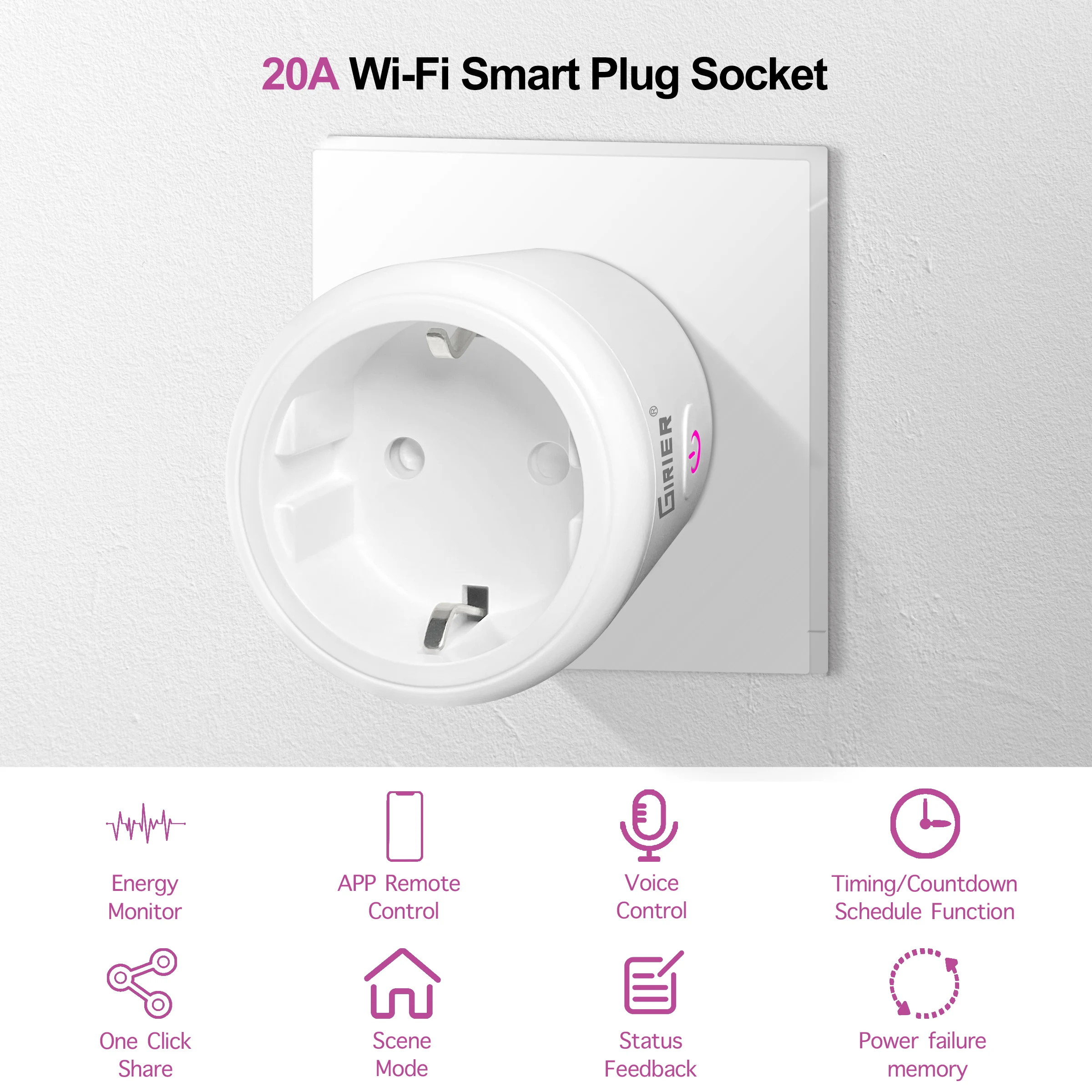 20A Tuya WiFi/ZigBee Smart Plug EU with Power Monitor Smart Life App Remote Control Socket Outlet Works with Alexa Google Home thumbnail 2