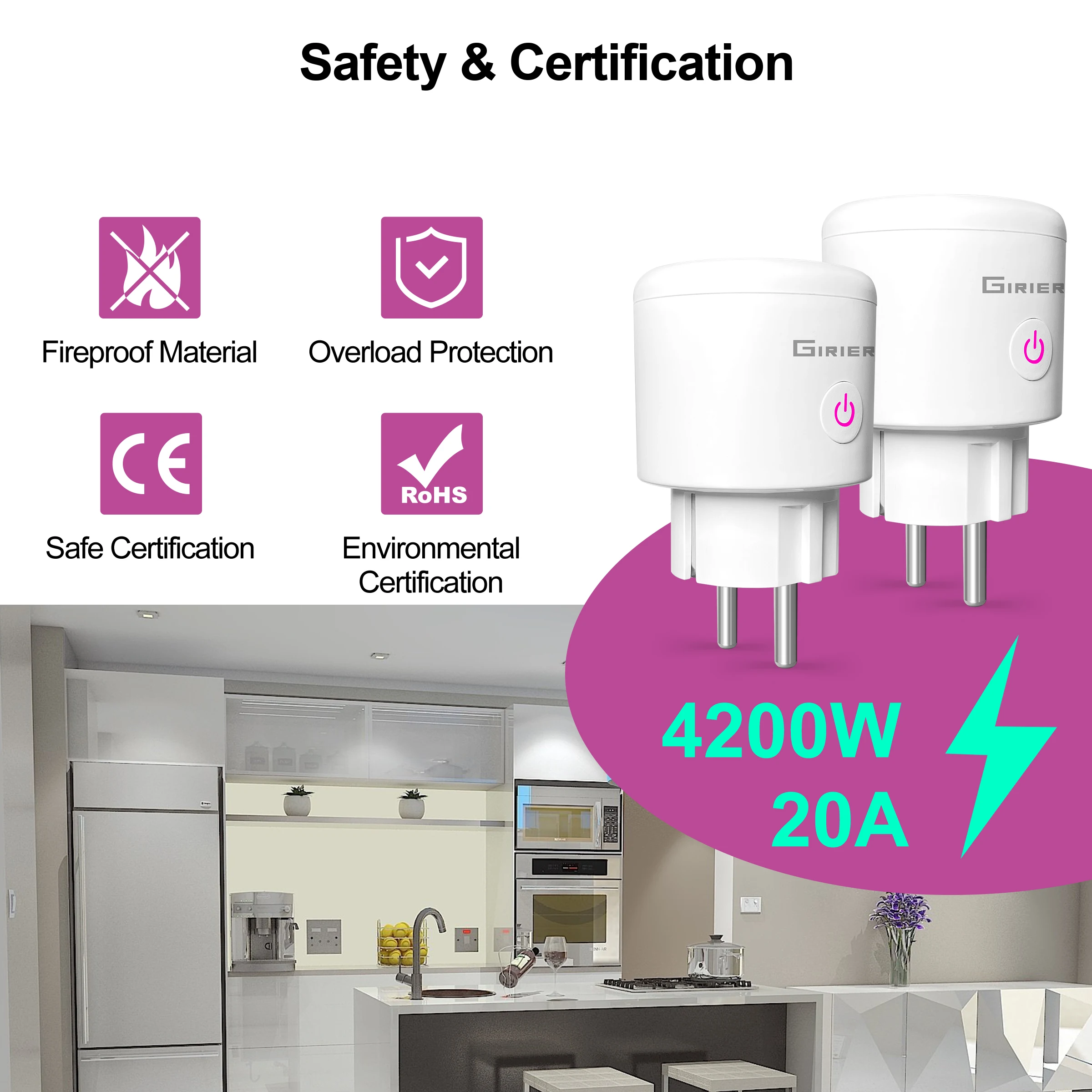 20A Tuya WiFi/ZigBee Smart Plug EU with Power Monitor Smart Life App Remote Control Socket Outlet Works with Alexa Google Home thumbnail 5