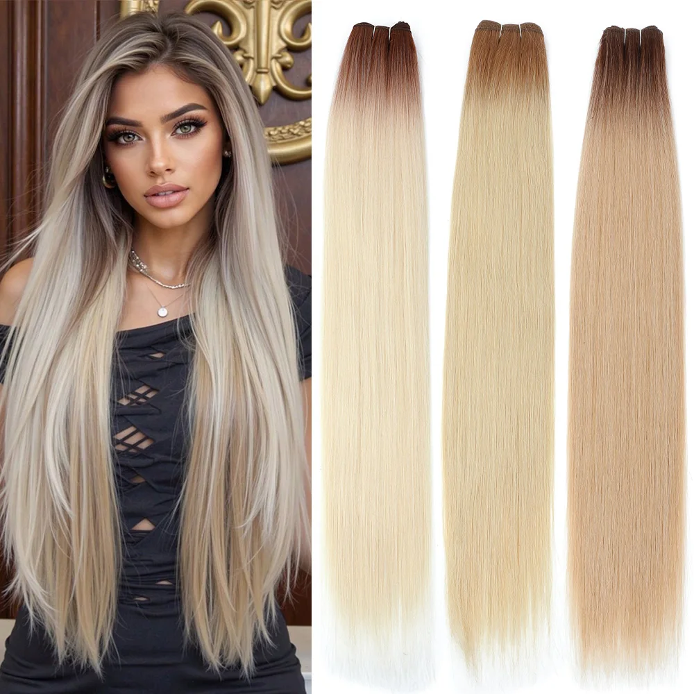 30" Bio Straight Hair Extensions 150g 200g/pc Synthetic Hair Bundles Ombre Blonde Gery Ash Blondes 27-30-613 Soft Hair Weaving