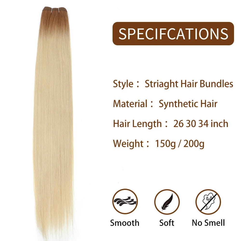 30" Bio Straight Hair Extensions 150g 200g/pc Synthetic Hair Bundles Ombre Blonde Gery Ash Blondes 27-30-613 Soft Hair Weaving thumbnail 2