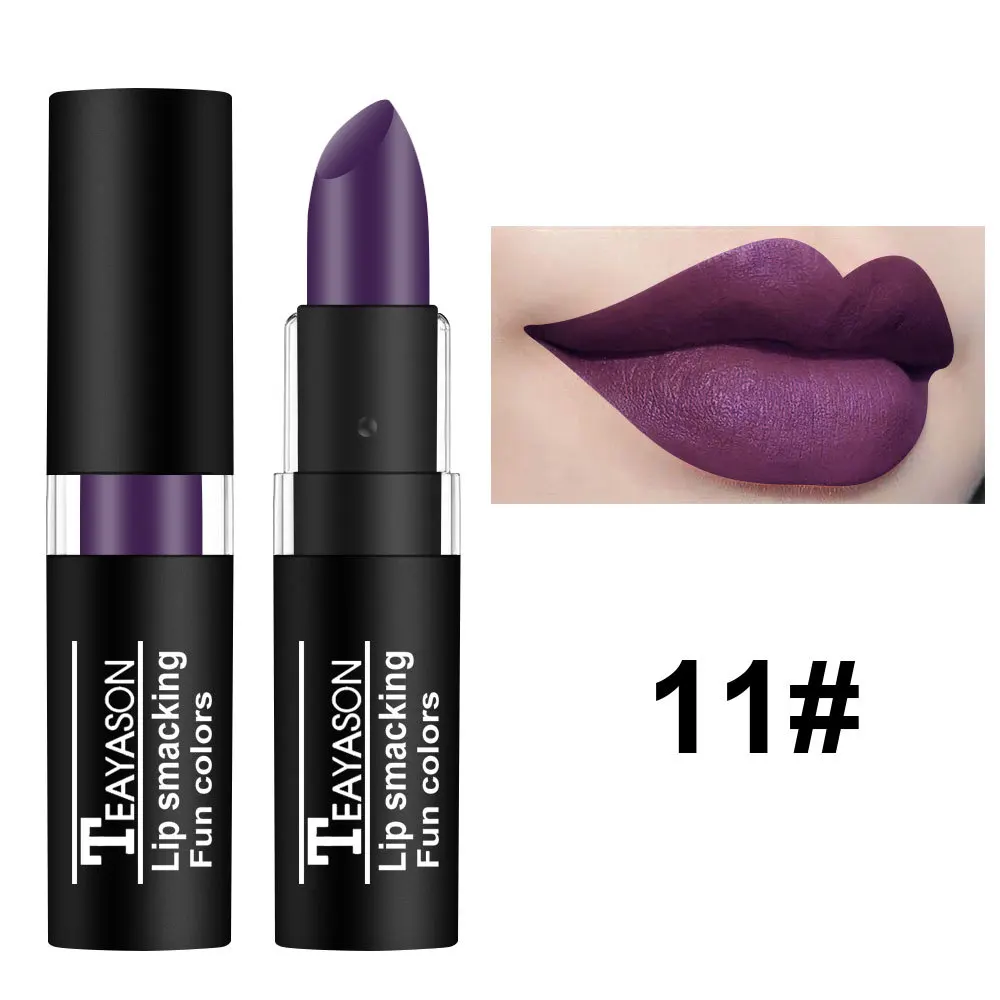 12 Color Lipstick Waterproof Long Lasting Cosmetic Black Blue Purple Green Matte Make Up Lip Gloss Makeup Red Lipstick thumbnail 2