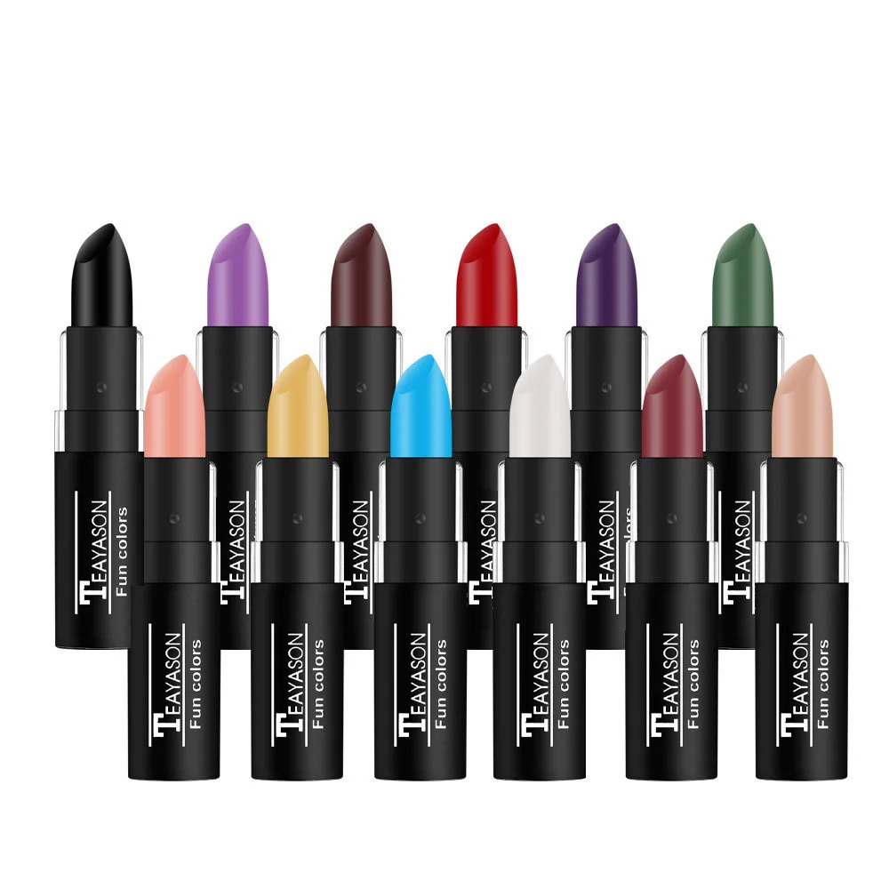 12 Color Lipstick Waterproof Long Lasting Cosmetic Black Blue Purple Green Matte Make Up Lip Gloss Makeup Red Lipstick thumbnail 5