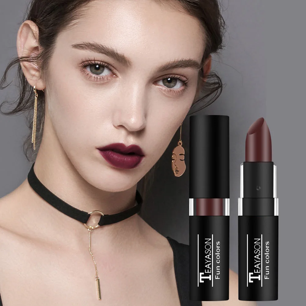 12 Color Lipstick Waterproof Long Lasting Cosmetic Black Blue Purple Green Matte Make Up Lip Gloss Makeup Red Lipstick thumbnail 6