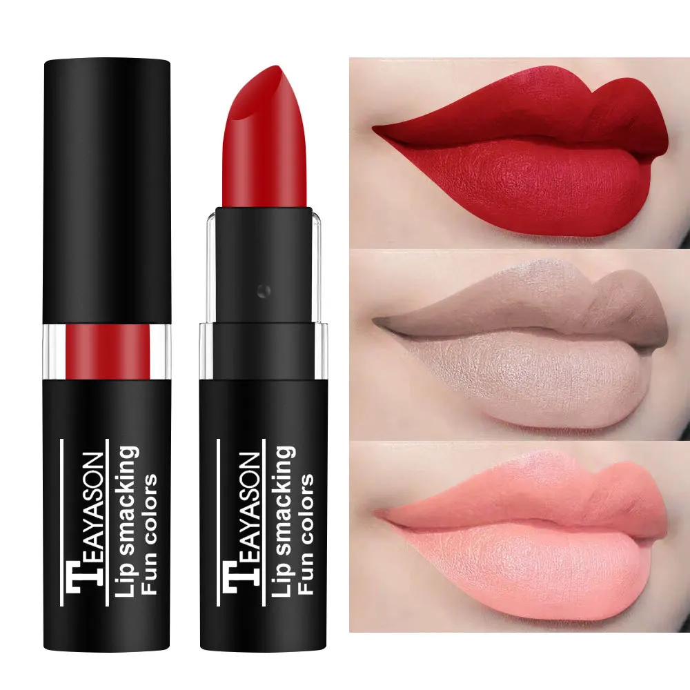 12 Color Lipstick Waterproof Long Lasting Cosmetic Black Blue Purple Green Matte Make Up Lip Gloss Makeup Red Lipstick thumbnail 4