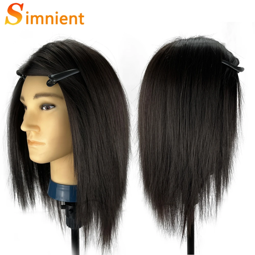 Male Mannequin Head 100%Synthetic Fiber Hair Cosmetology Hairdresser Practice Training Doll Head for Hair Styling With Free Gift thumbnail 2