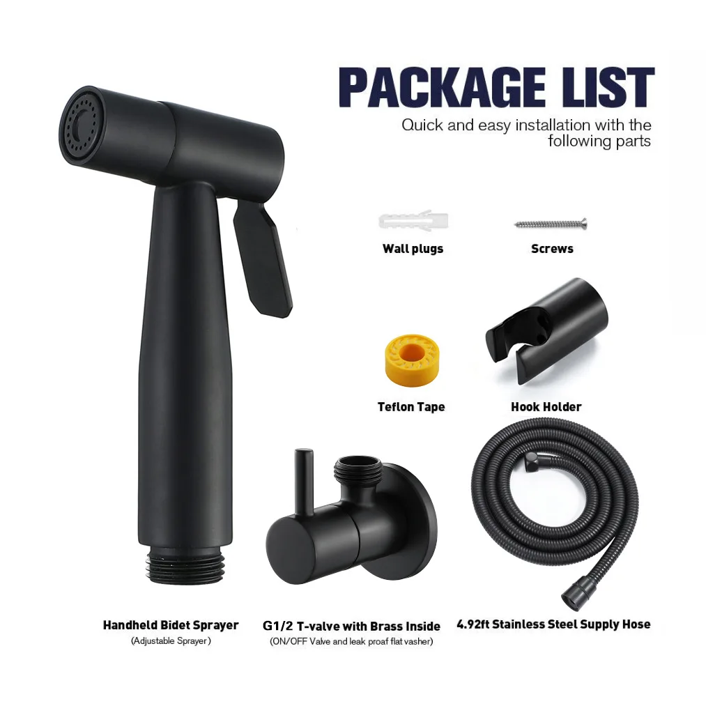 Handheld Toilet Bidet Sprayer with Brass Valve Stainless Steel Bidet Shower Hygienic Shower Wall Mounted Toilet Bidet Sprayer thumbnail 6