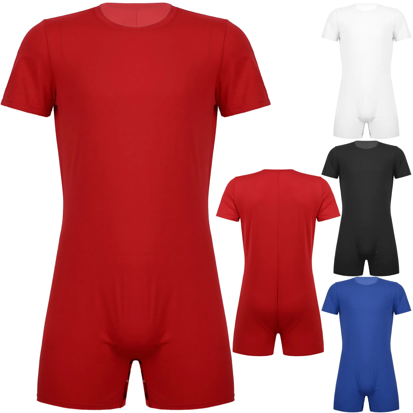 Mens Swimsuit Round Neck Short Sleeve Jumpsuit Swimwear Casual Invisible Zipper One-pieces Rompers Playsuits Summer Sportswear
