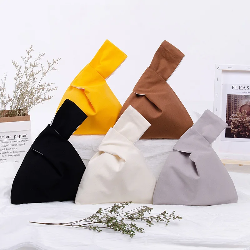 Cotton Women's Handbags Knot Wrist Shopping Bag Eco friendly Reusable Grocery Pouch Lightweight Tote Handbags Coin Purse Bag thumbnail 2