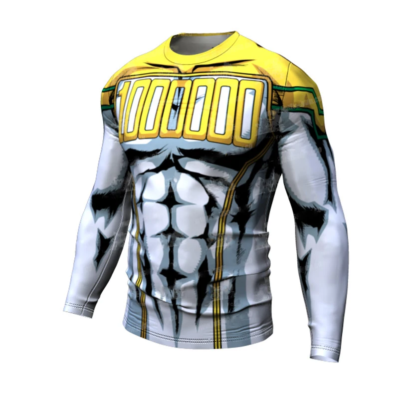 3D Printed Mens Sports Tight Elastic Sweating Quick Drying Long Sleeved Tshirt Compression Fitness Shirt thumbnail 2
