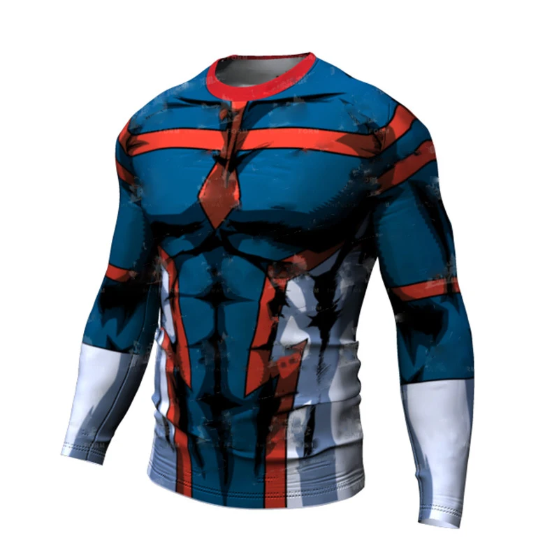 3D Printed Mens Sports Tight Elastic Sweating Quick Drying Long Sleeved Tshirt Compression Fitness Shirt thumbnail 3