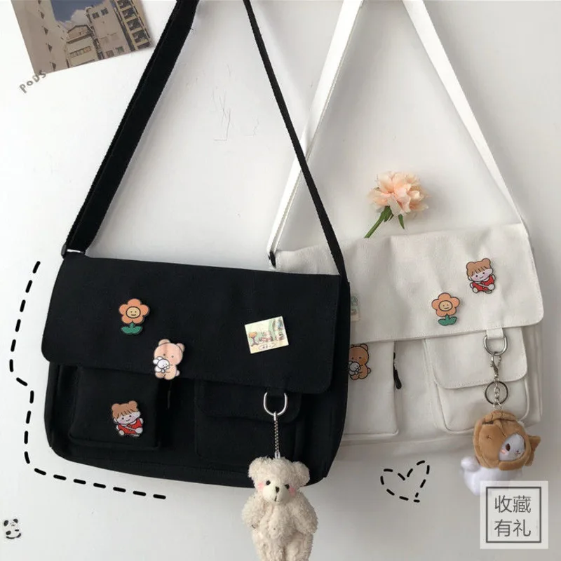 Women Simple Messenger Bag Casual Satchel Ladies Handbags Shoulder Bag Pouch Girls Sweet Printed Canvas Cross School Bags Purses thumbnail 3