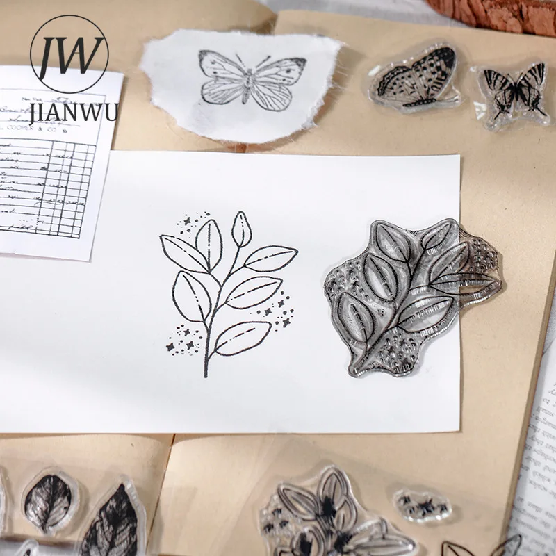 JIANWU Minimalist Black White Transparent Stamp Creative Retro Scrapbooking Journal Decoration Silicone Seal Stationery Supplies thumbnail 3