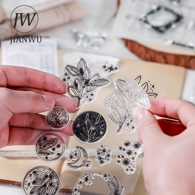 JIANWU Minimalist Black White Transparent Stamp Creative Retro Scrapbooking Journal Decoration Silicone Seal Stationery Supplies thumbnail 2