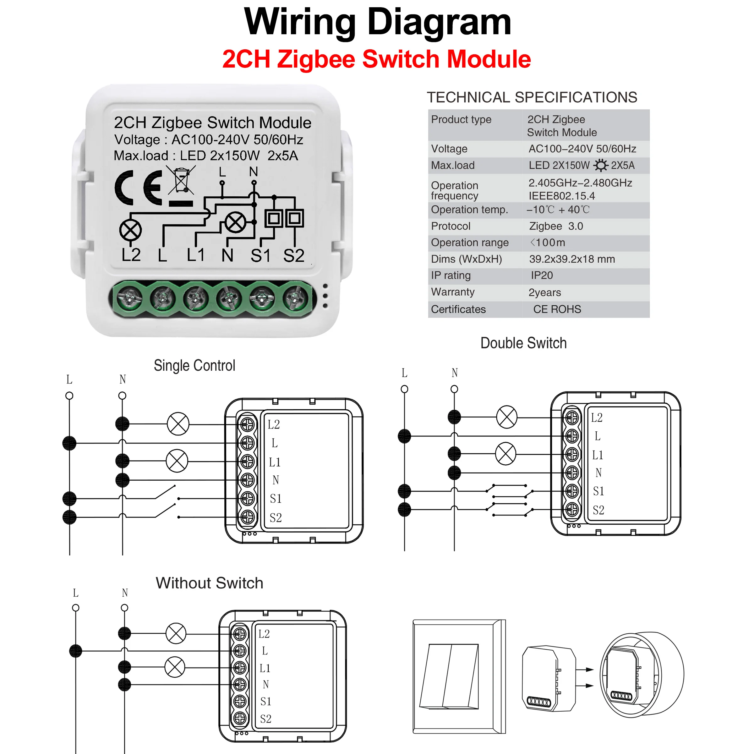 GIRIER Tuya ZigBee 3.0 Switch Module 10A Smart Home DIY Breaker 1 2 3 4 Gang Supports 2 Way Control Works with Alexa Google Home thumbnail 4