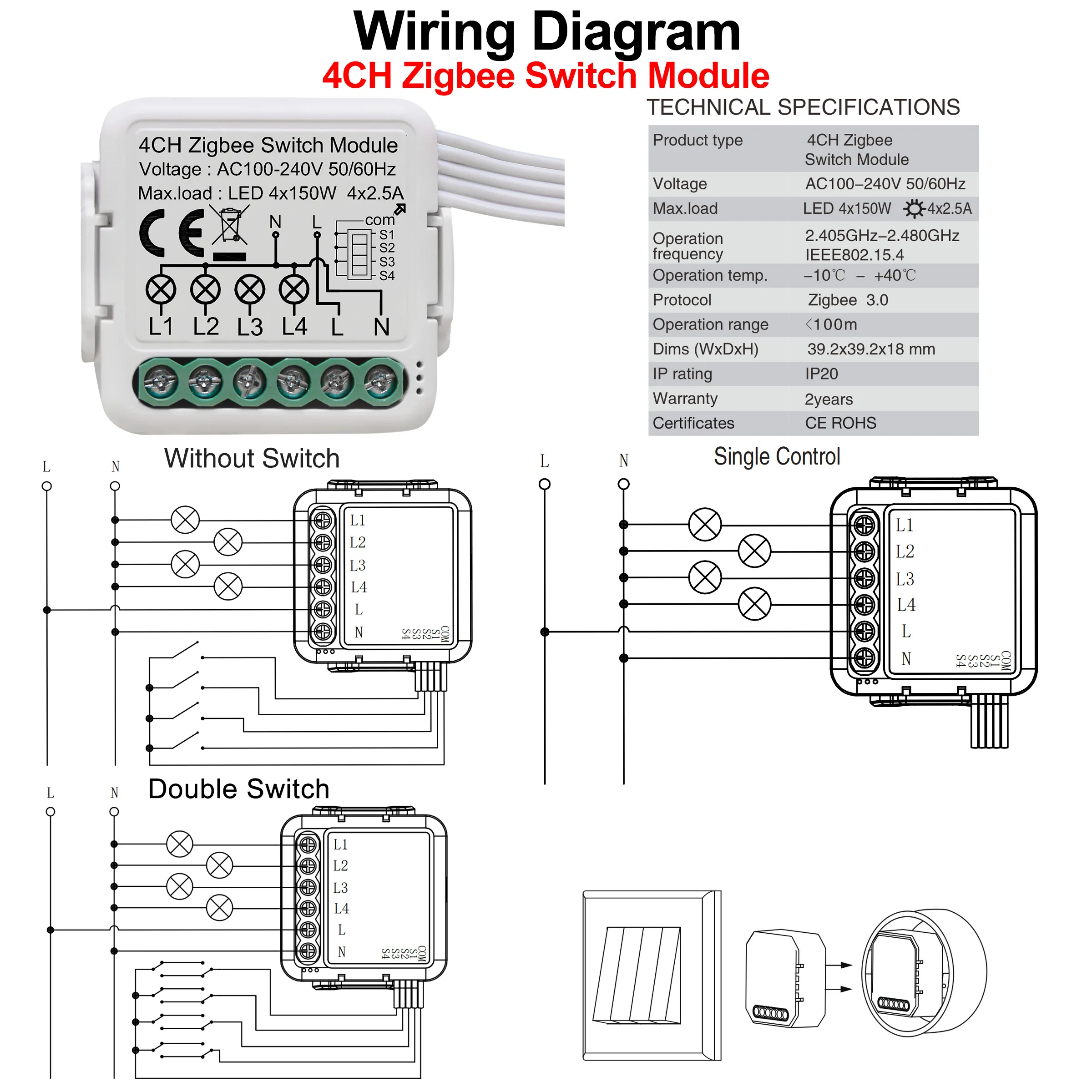 GIRIER Tuya ZigBee 3.0 Switch Module 10A Smart Home DIY Breaker 1 2 3 4 Gang Supports 2 Way Control Works with Alexa Google Home thumbnail 6